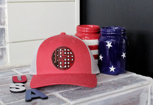 USA Monogram Red Genuine Leather Patch Hat